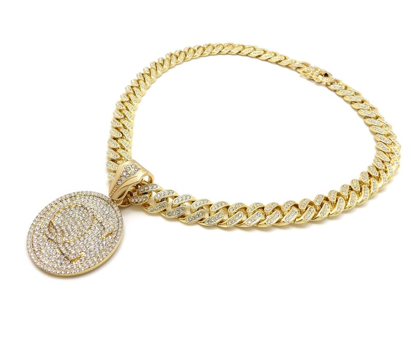 BLINGFACTORY Men Hip Hop QC Quality Control Pendant & 12mm 18in Full Iced Box Lock Cuban Chain Necklace - Image 4